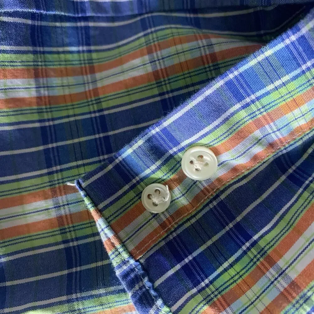 Ralph Lauren Long Sleeve Button Up Yellow Blue Orange Plaid Shirt Boy’s Size 4T